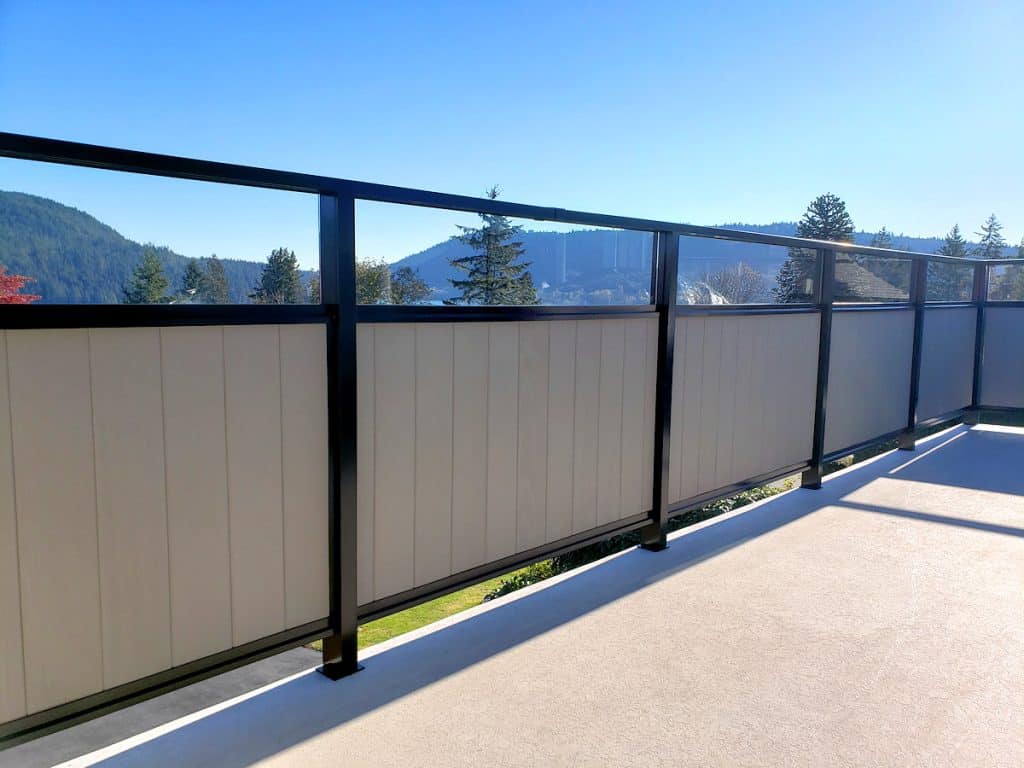 dekrail clear tempered safety glass over vertical 1x6 cedar privacy panel exterior deck railings