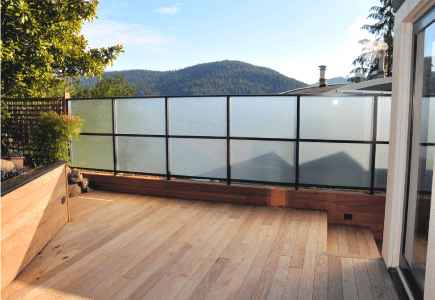 dekrail exterior privacy obscure aluminum frame glass panel deck railings